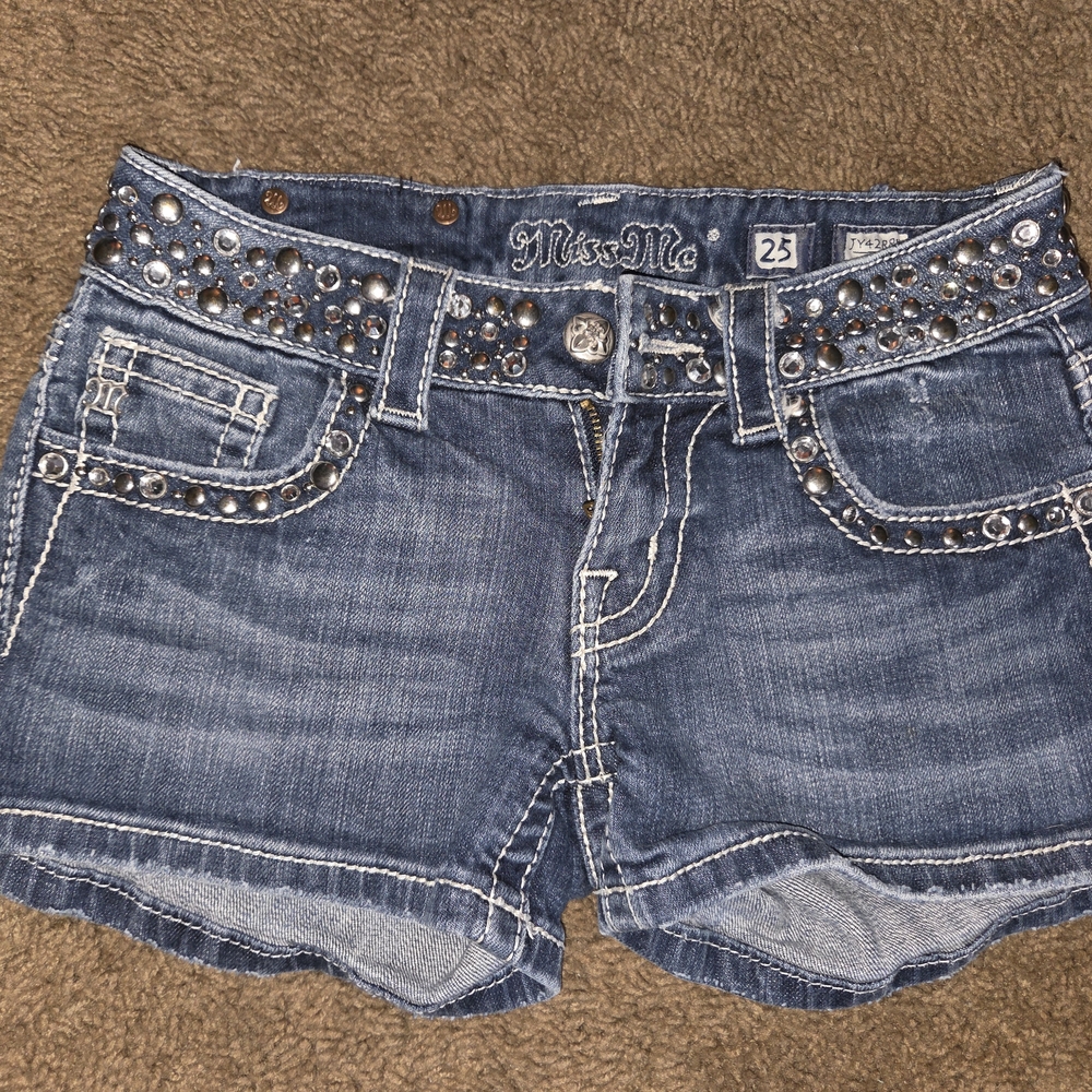 Miss Me Blue Jean Shorts with Distressed Details